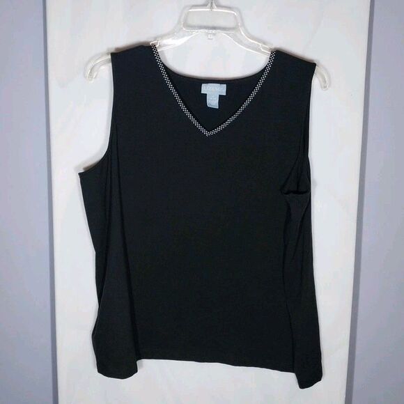 Liz & Me Tank Top Sz 3x (26/28) Black Polka Dot Trim Whimsigoth Corporate Goth - Picture 1 of 8